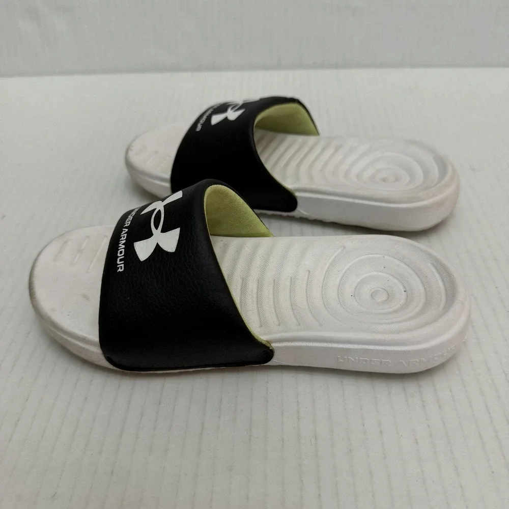 Under Armour Shoes Kids Size 13 Black White Slide Sandals Slip On Logo Comfort